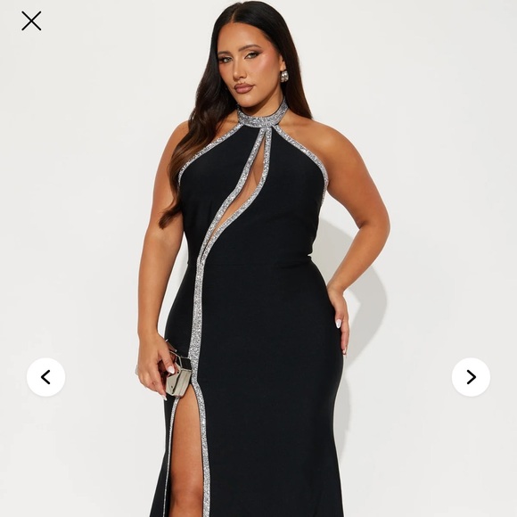 ~Elegant Black Kari Rhinestone Maxi Dress w/ Assymetric Rhinestone Trim~ - Picture 4 of 10